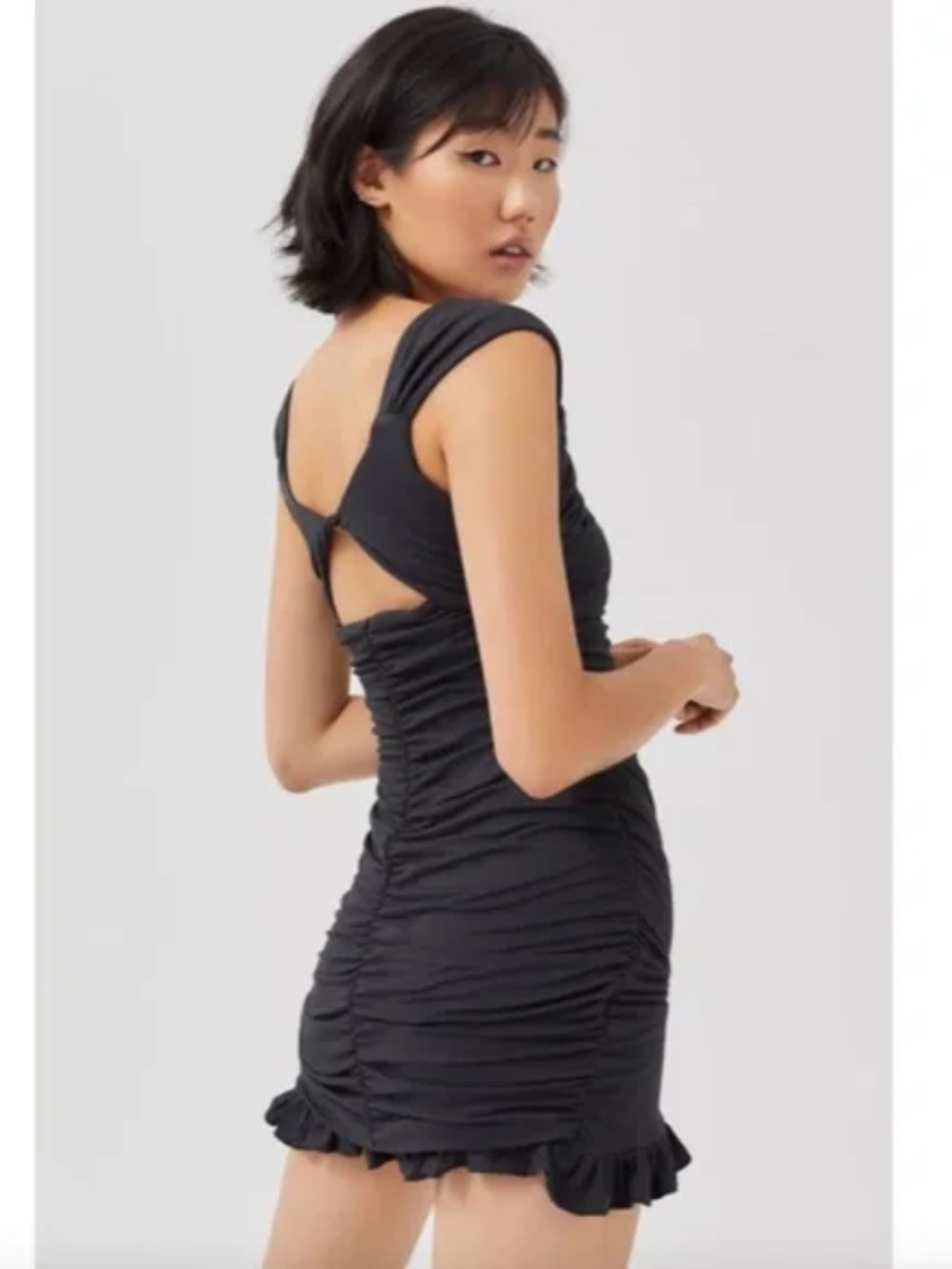 Urban Outfitters Black Mini Ruched Dress women size Medium LBD Party